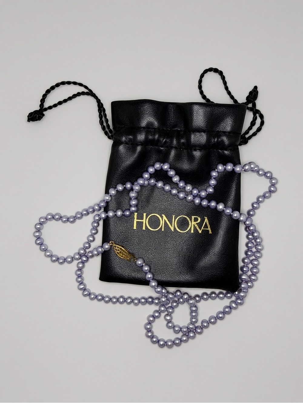 HONORA Lavender Freshwater Pearl Necklace ~36” Opera Strand Gold Clasp + Pouch